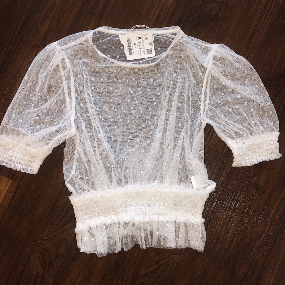 White sheer polka dot top
